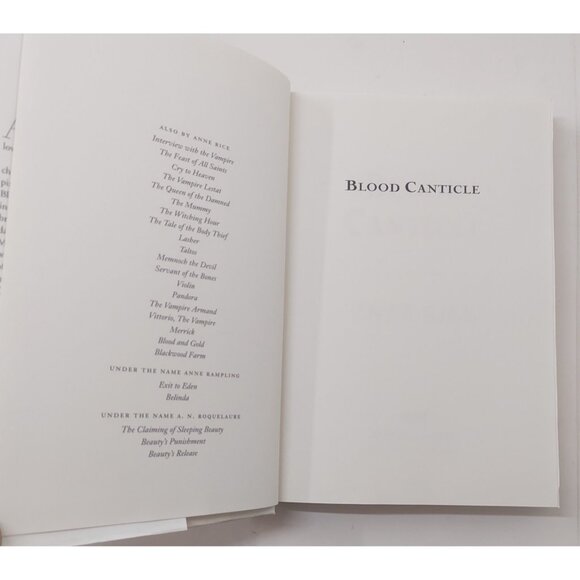 Anne Rice Blood Canticle (Vampire Chronicles Book 10) Hardcover Horror Novel - Picture 5 of 7